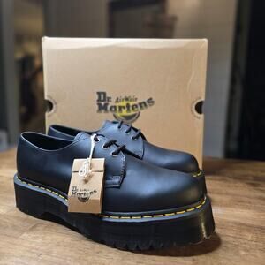 Dr Martens 1461 Quad Platform Oxford Black Leather Shoes Size 12